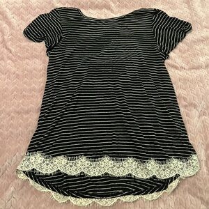 Black and White Striped Top with Lace Hem